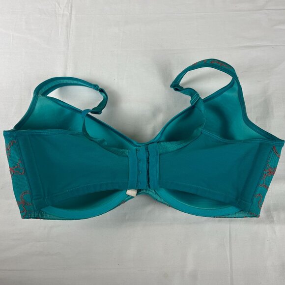 Cacique Underwire Bra Size 38G Teal Blue, Lace Overlay on Cups, Padded - Picture 4 of 6